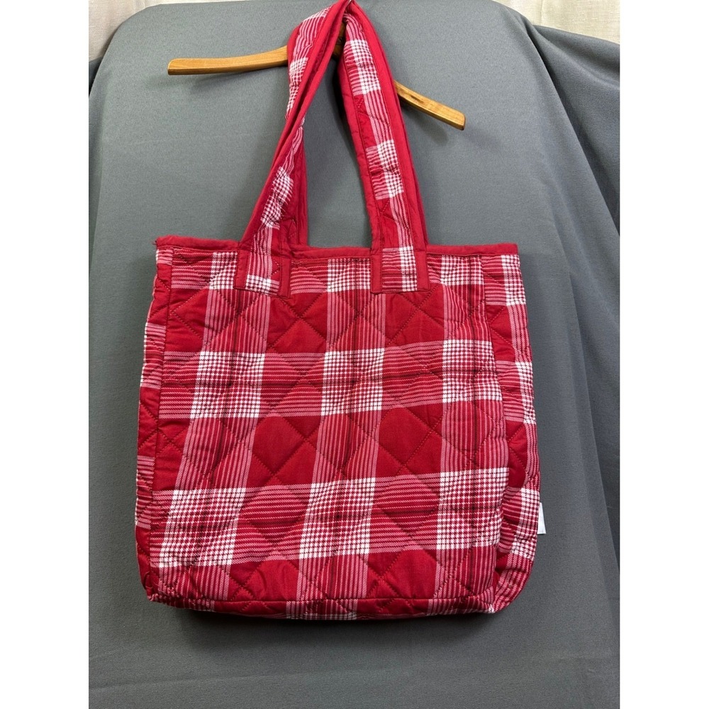 Charter Club Red‎ White Plaid Quilted Tote Bag Diamond Stitch Shoulder Bag